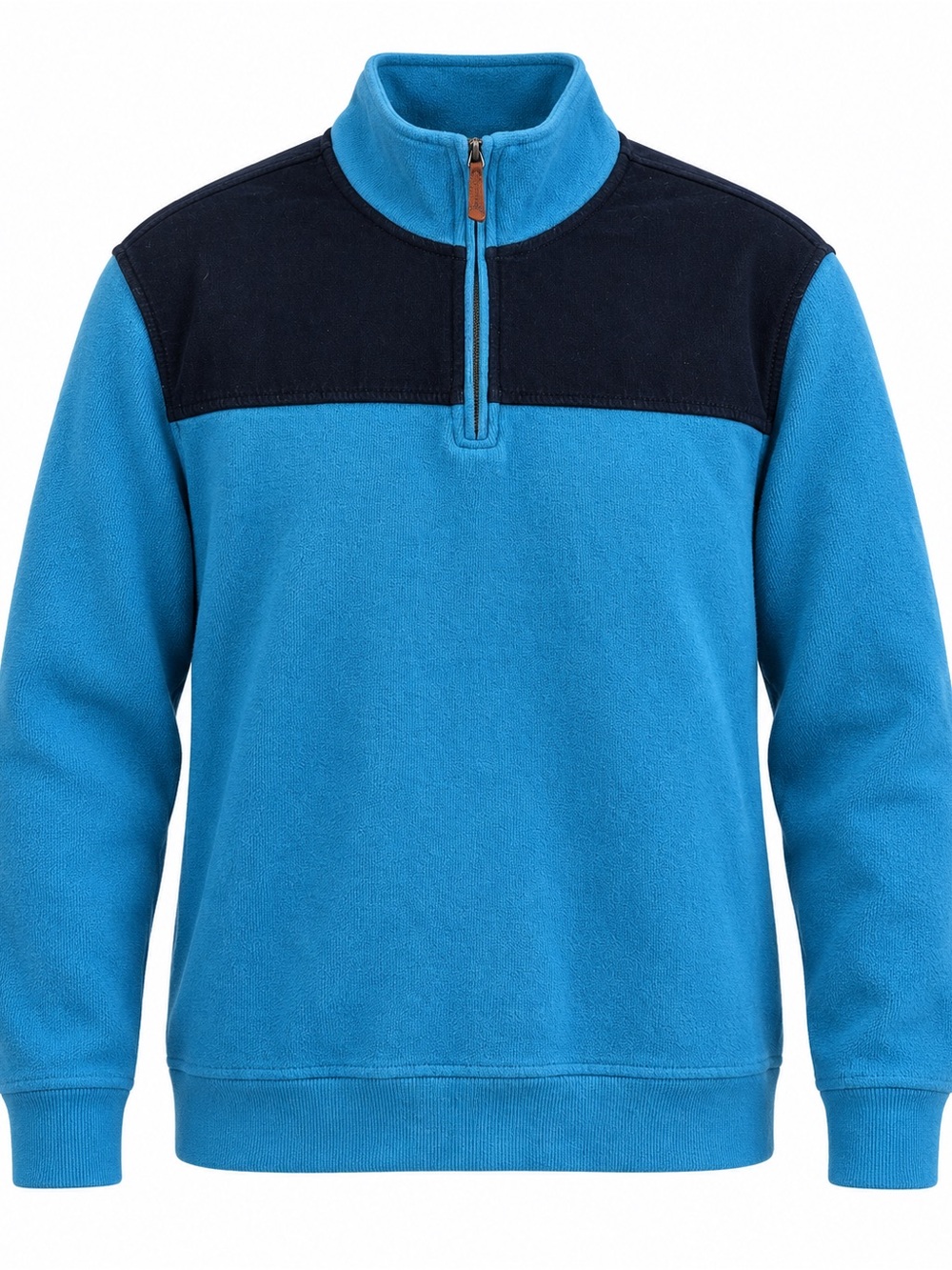Lands’ End Men’s Teal Blue Corduroy Yoke Quarter Zip Pullover L 100% Cotton